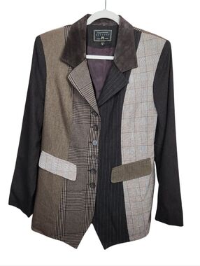 Express Vintage French Country Pattern Block Plaid Blazer Jacket Womens Size M